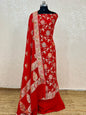 Red Premium Khaddi Georgette Handbrush Floral Zari Jaal with Handbrush Dupatta Banarasi Suit Set 7000SKL_KG8