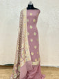 Mauve Premium Khaddi Georgette Handbrush Floral Zari Boota with Zari Stripe Dupatta Banarasi Suit Set 7000SKL_KG10