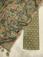 Olive Pure Mercerise Silk Chunri Zari Booti with Chanderi Silk Print Dupatta Suit Set 1100SKL_PMC12