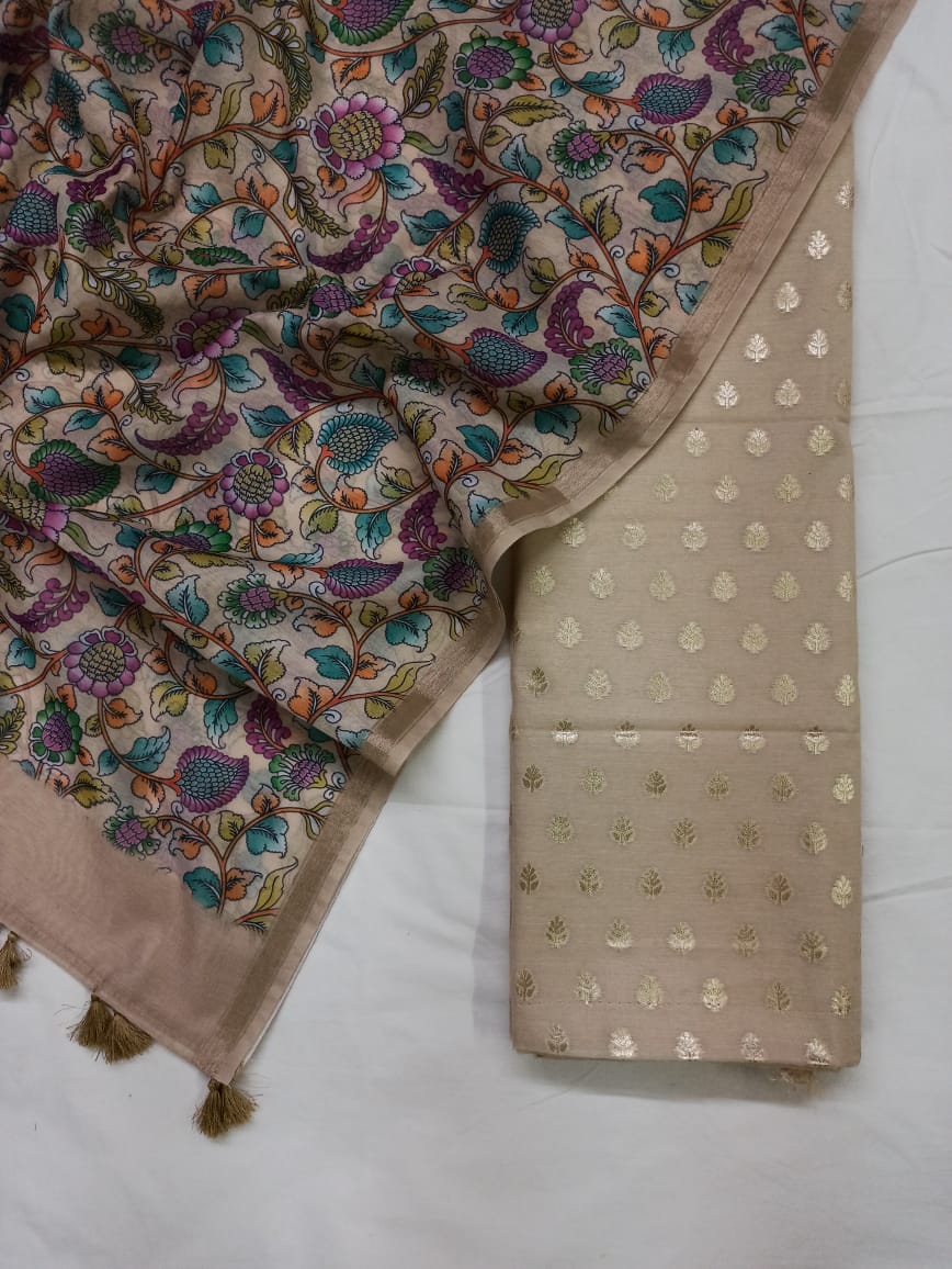 Tussar Pure Mercerise Silk Chunri Zari Booti with Chanderi Silk Print Dupatta Suit Set 1100SKL_PMC13
