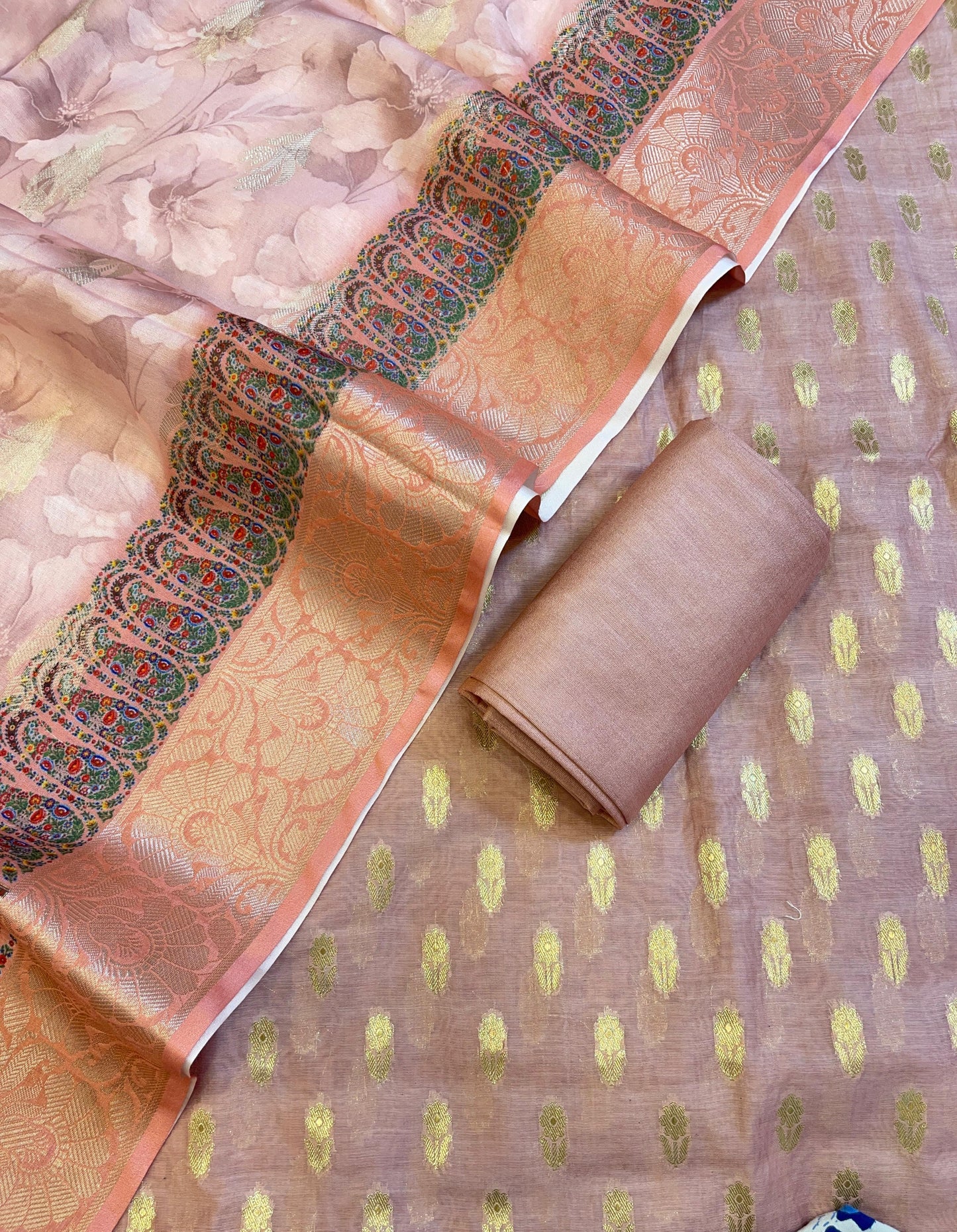 Mauve Pure Mercerise Silk Chunri Zari Booti with Digital Print Dupatta Banarasi 3 pcs Suit Set 11IM_CS47