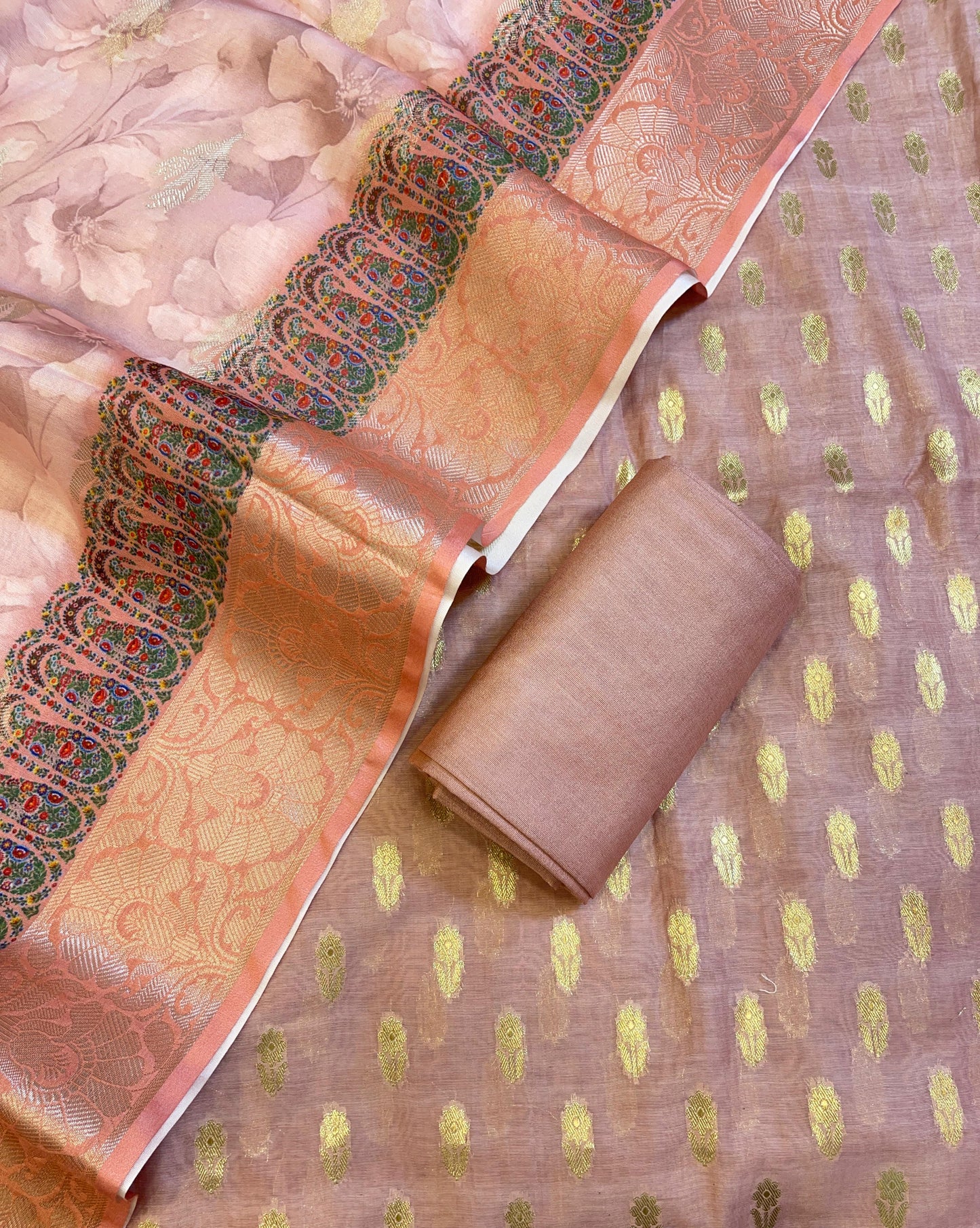 Mauve Pure Mercerise Silk Chunri Zari Booti with Digital Print Dupatta Banarasi 3 pcs Suit Set 11IM_CS47