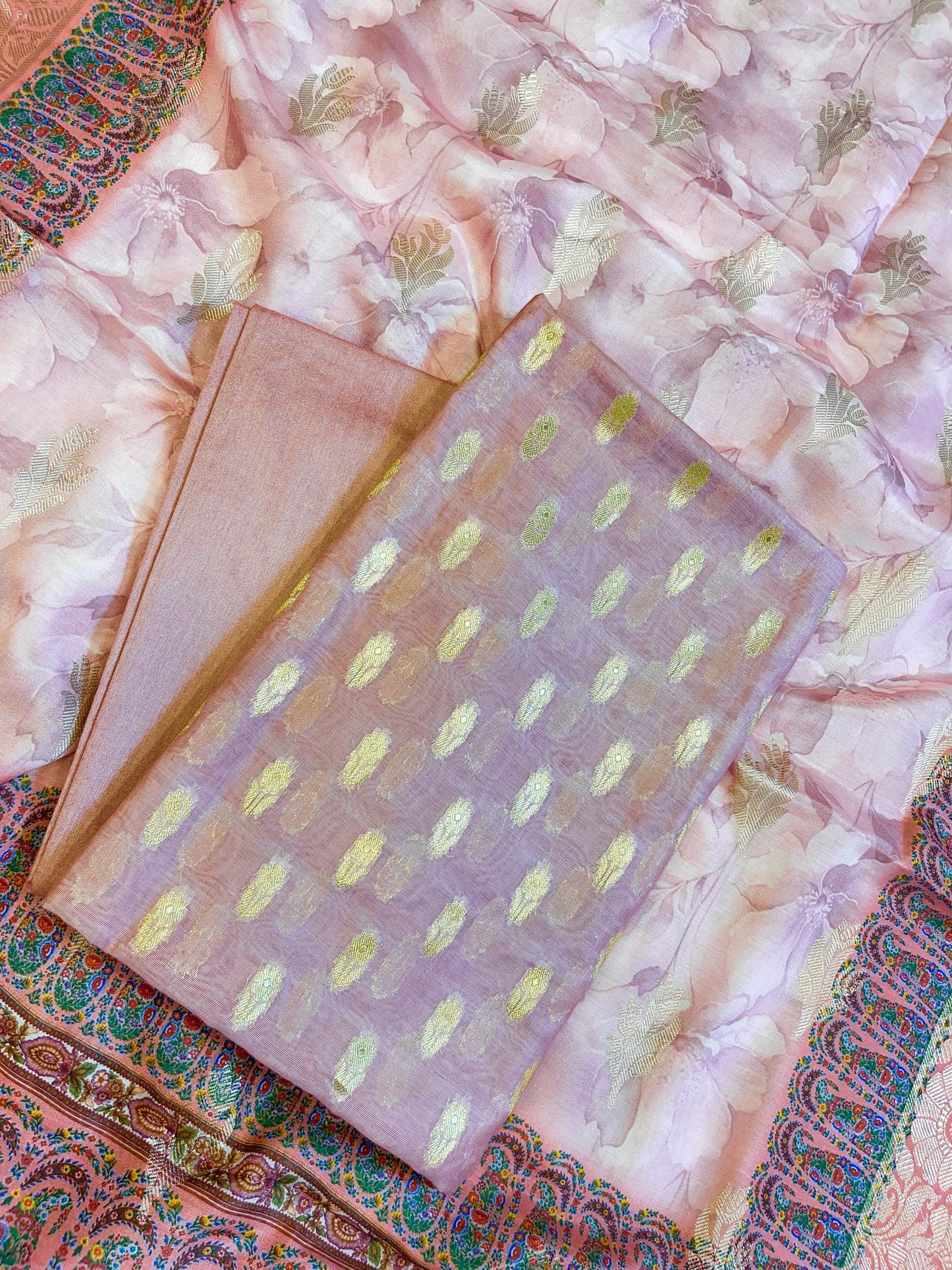 Mauve Pure Mercerise Silk Chunri Zari Booti with Digital Print Dupatta Banarasi 3 pcs Suit Set 11IM_CS47