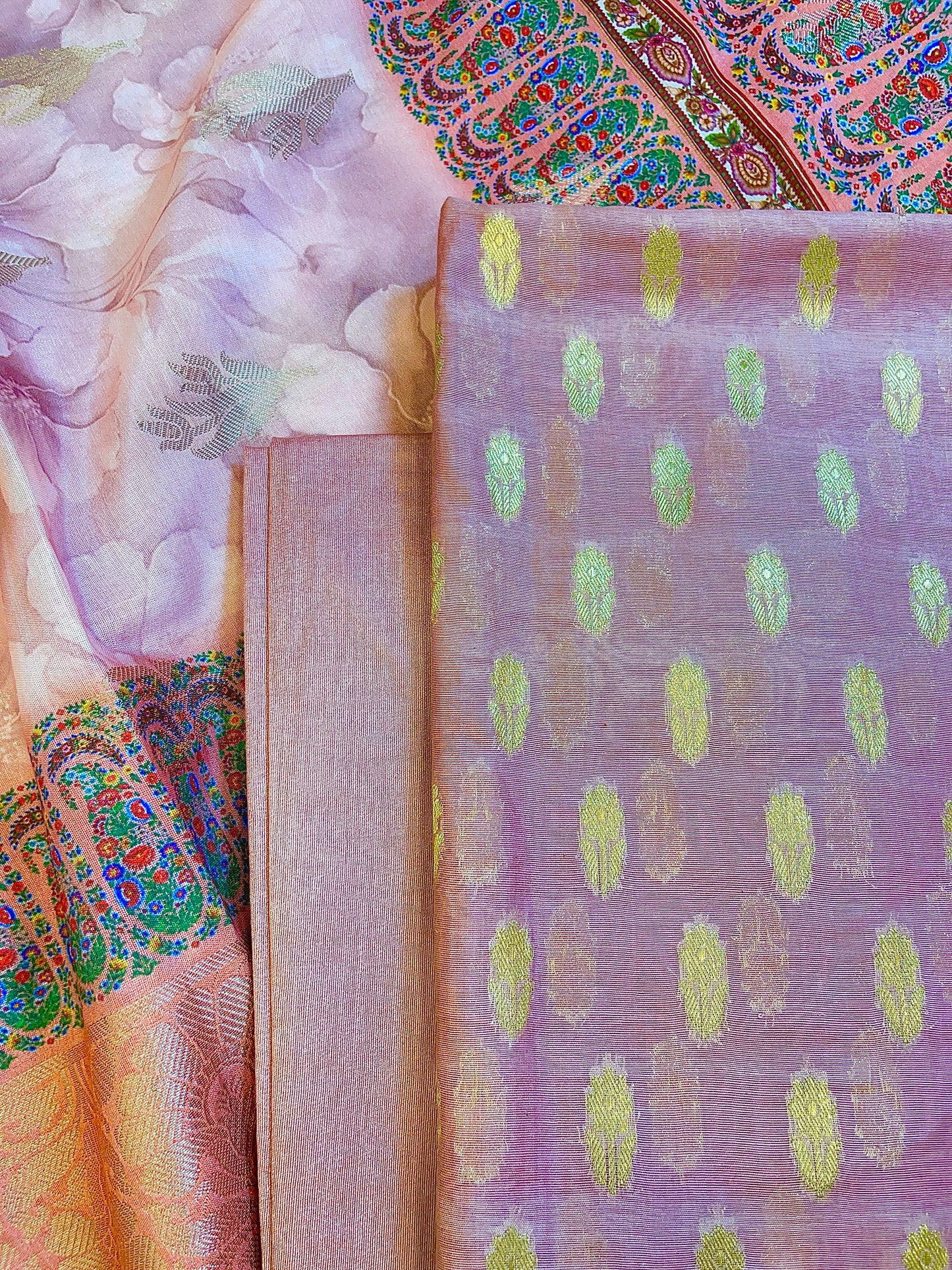 Purple Pure Mercerise Silk Chunri Zari Booti with Digital Print Dupatta Banarasi 3 pcs Suit Set 11IM_CS48