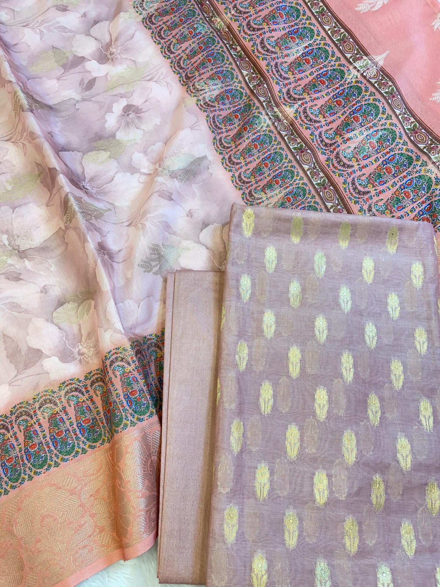 Mauve Pure Mercerise Silk Chunri Zari Booti with Digital Print Dupatta Banarasi 3 pcs Suit Set 11IM_CS47