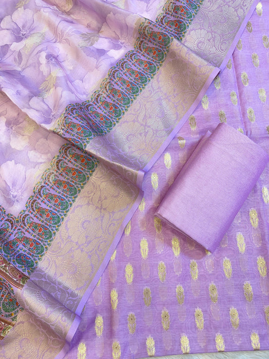 Purple Pure Mercerise Silk Chunri Zari Booti with Digital Print Dupatta Banarasi 3 pcs Suit Set 11IM_CS48