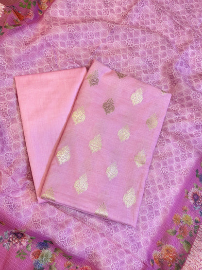Pink Cotton Silk Dyable Floral Zari Booti with Digital Print Kota Check Dupatta Banarasi 3 pcs Suit Set 11IM_DCS8