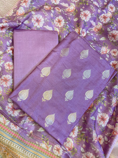 Purple Cotton Silk Dyable Floral Zari Booti with Digital Print Kota Check Dupatta Banarasi 3 pcs Suit Set 11IM_DCS14
