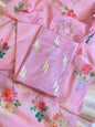 Pink Pure Mercerise Silk Floral Zari Dual Booti with Digital Print Dupatta Suit Set 1SKL_MP8