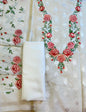 Off white Pure Mercerise Embroidery Necklace Banarasi 3 pcs Suit Set 12SKL_MN1