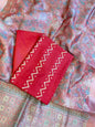 Red Pure Mercerise Cotton Zig-Zag Zari with Crush Tissue Print Dupatta Suit Set 11SKL_MC3
