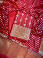 Red Mercerise Cotton Floral Stripe Zari with Chunri Booti Dupatta Banarasi Suit Set 1SKL_MC5