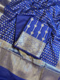 Navy Blue Mercerise Cotton Floral Stripe Zari with Chunri Booti Dupatta Banarasi Suit Set 1SKL_MC6