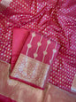 Dark Pink Mercerise Cotton Floral Stripe Zari with Chunri Booti Dupatta Banarasi Suit Set 1SKL_MC7