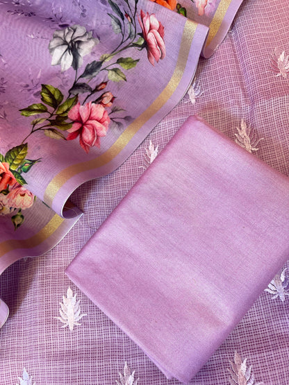 Purple Kota Check Resham Embroidery with Digital Print Dupatta Banarasi Suit Set 1SKL_KC12