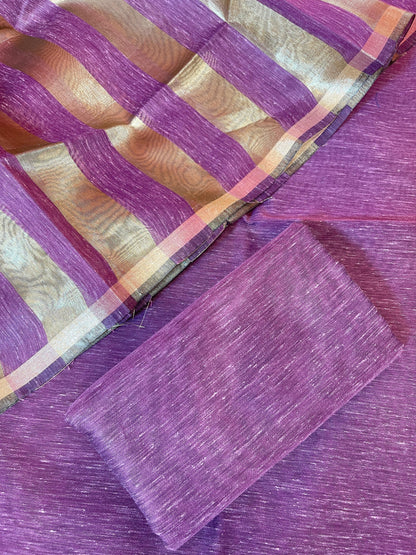 Purple Linen Zari Stripe Banarasi 3 pcs Suit Set 6SKL_LN23