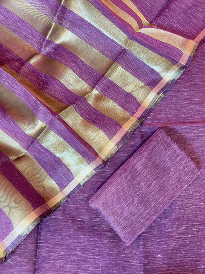 Purple Linen Zari Stripe Banarasi 3 pcs Suit Set 6SKL_LN23
