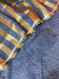 Navy Blue Linen Zari Stripe Banarasi 3 pcs Suit Set 6SKL_LN24