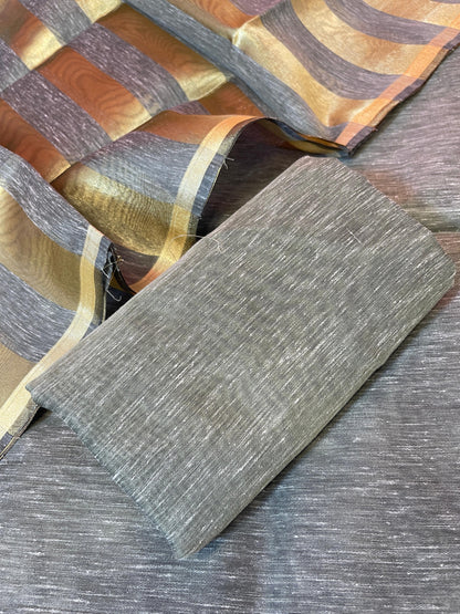 Grey Linen Zari Stripe Banarasi 3 pcs Suit Set 6SKL_LN25