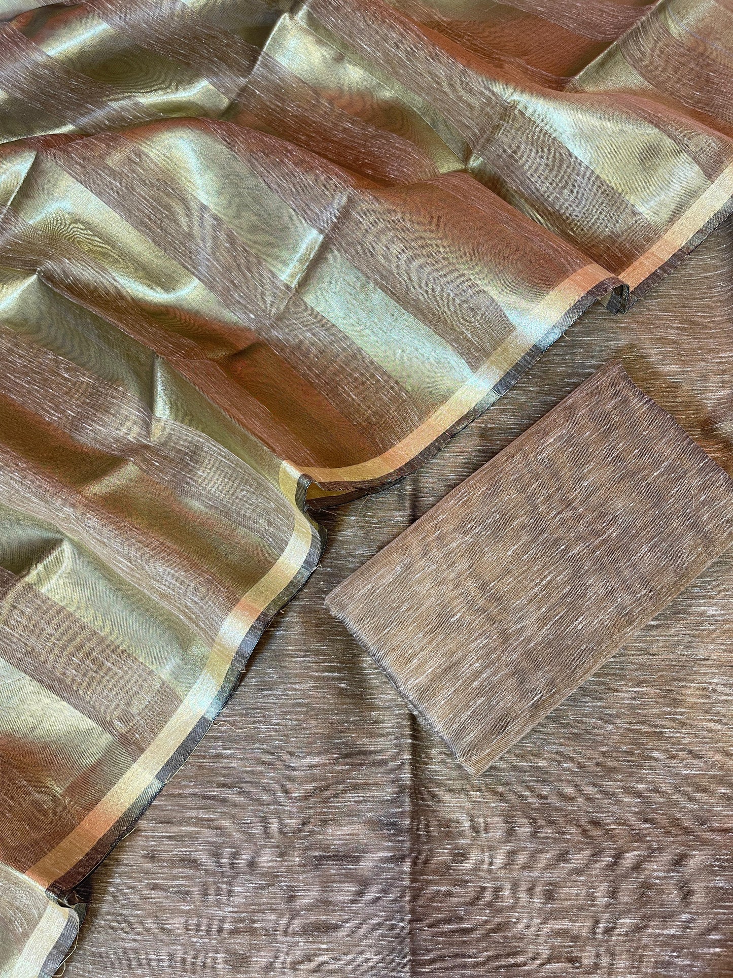 Brown Linen Zari Stripe Banarasi 3 pcs Suit Set 6SKL_LN26