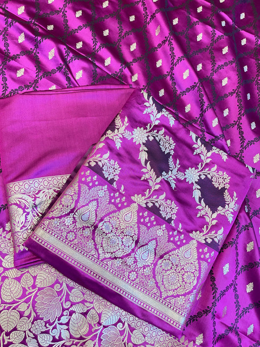Pure Handloom Purple Mashru Silk Floral Rangkaat Floral Zari Jaal Banarasi 3 pcs Suit Set 26AJ_MSR4