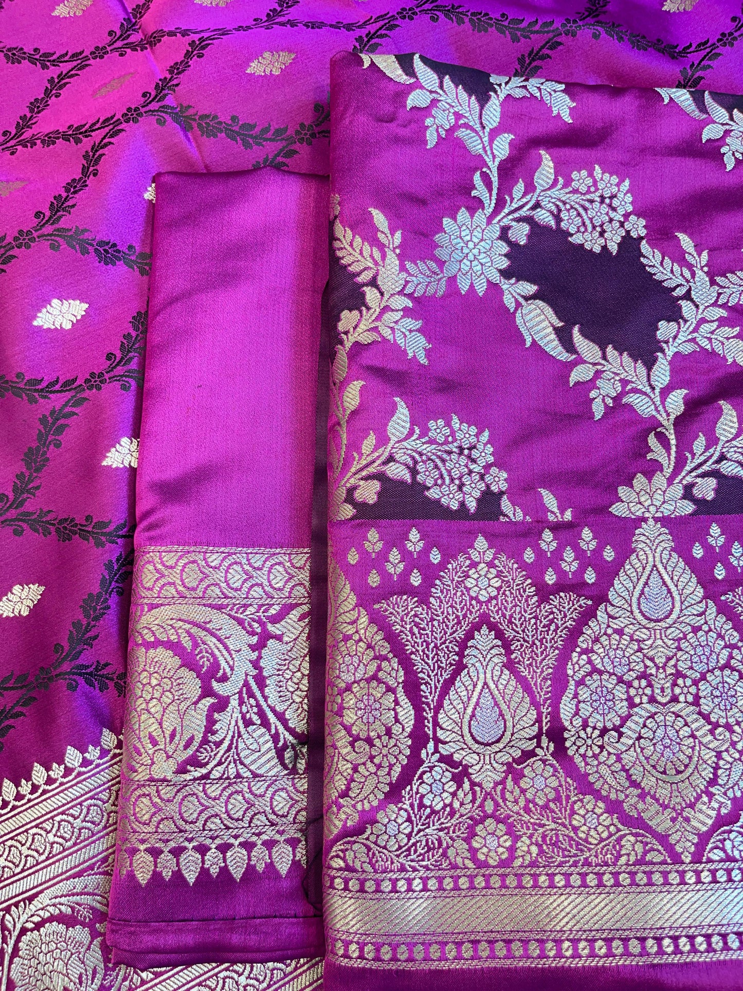 Pure Handloom Purple Mashru Silk Floral Rangkaat Floral Zari Jaal Banarasi 3 pcs Suit Set 26AJ_MSR4