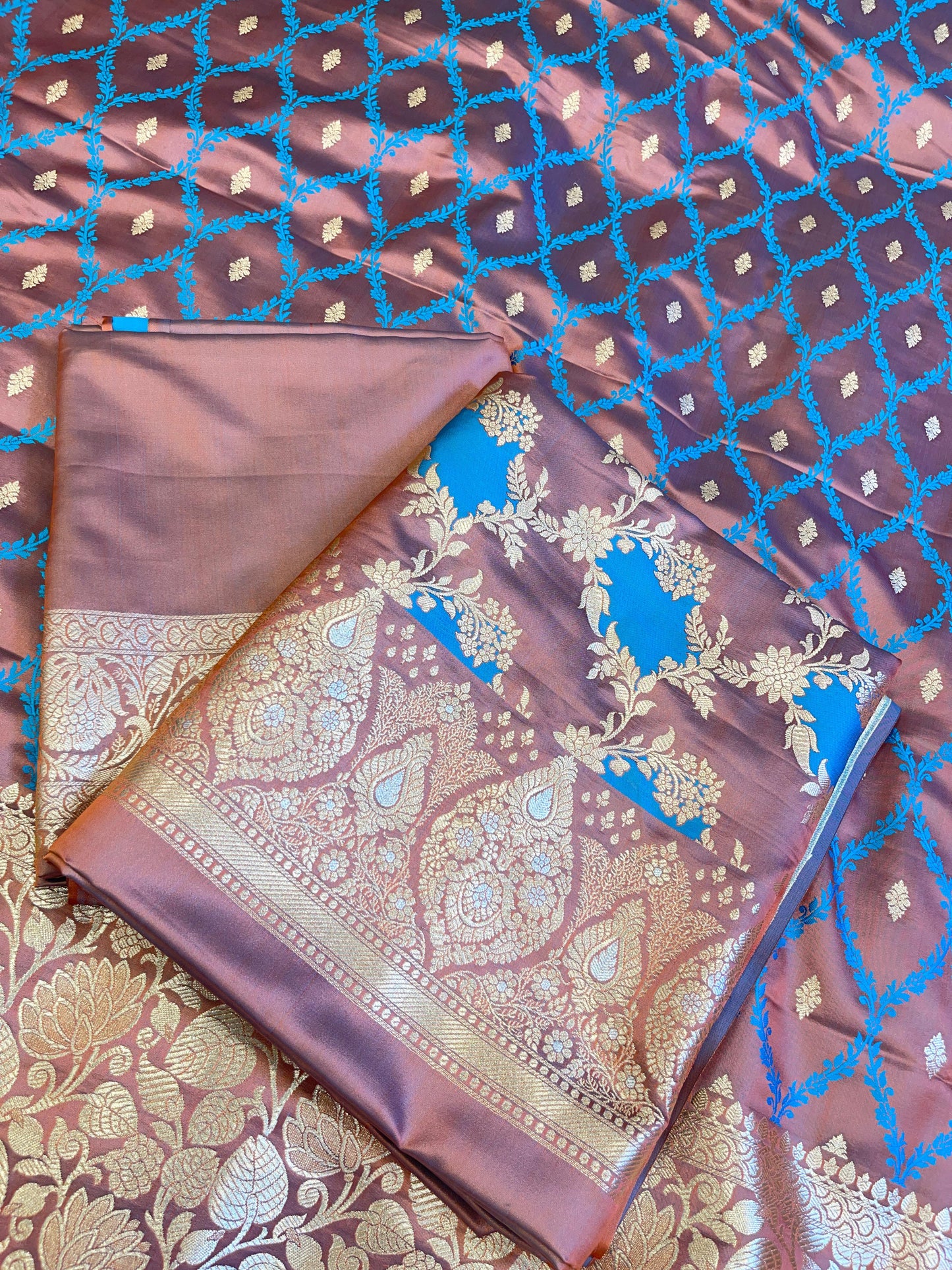 Pure Handloom Dark Brown Mashru Silk Floral Rangkaat Floral Zari Jaal Banarasi 3 pcs Suit Set 26AJ_MSR7