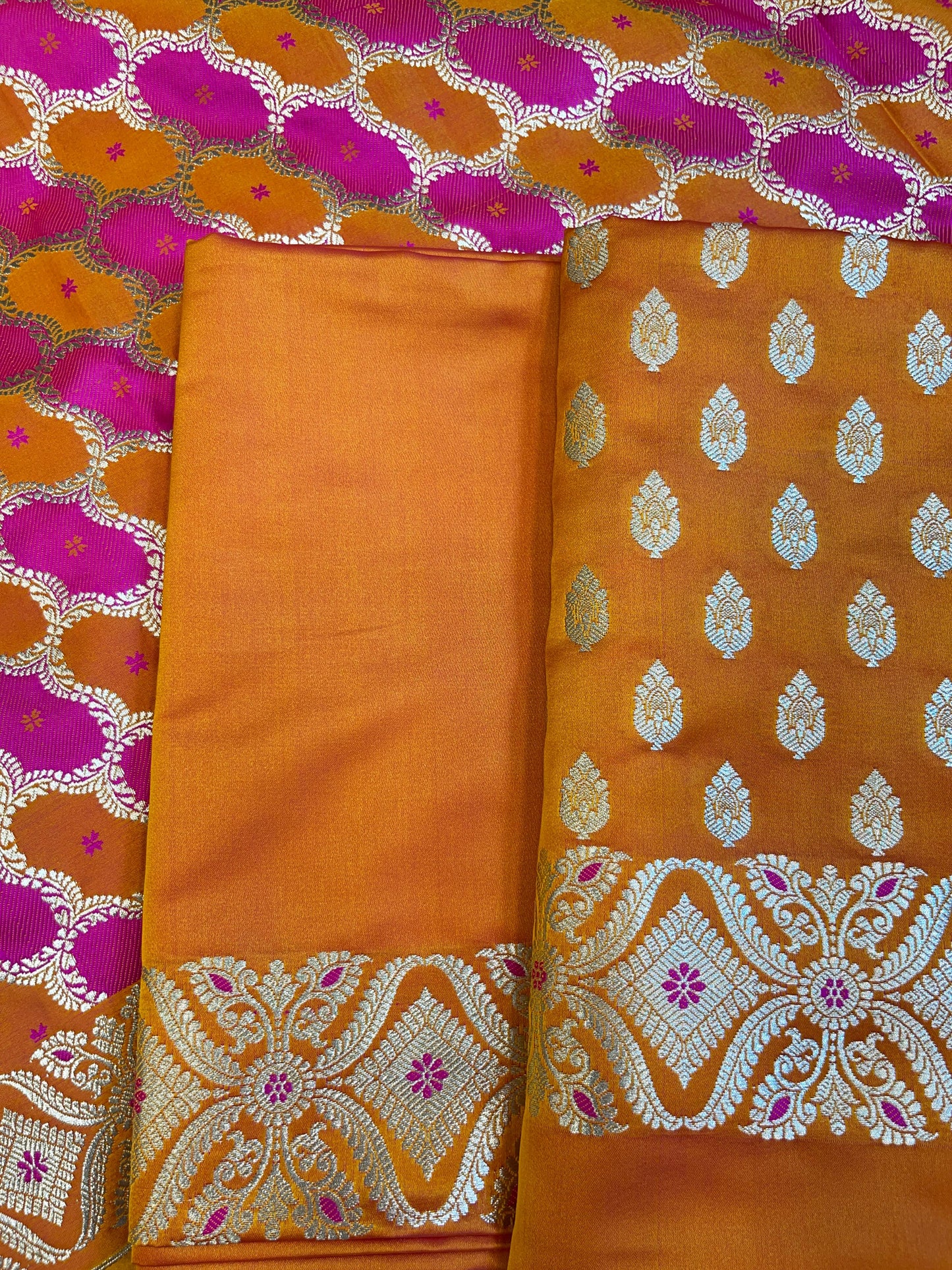 Pure Handloom Mustard Yellow Mashru Silk Floral Zari Booti with Rangkaat Dupatta Banarasi 3 pcs Suit Set 26AJ_MSR12