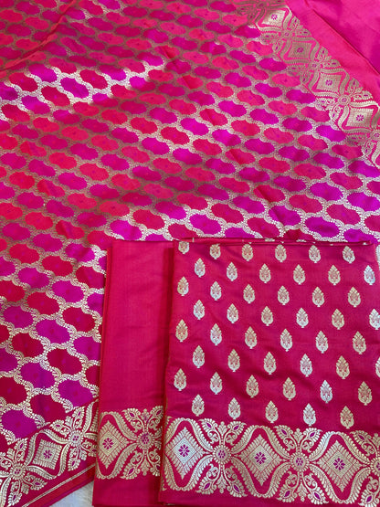 Pure Handloom Pink Mashru Silk Floral Zari Booti with Rangkaat Dupatta Banarasi 3 pcs Suit Set 26AJ_MSR13
