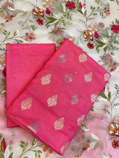 Pink Cotton Silk Dyable Floral Zari Booti with Embroidered Dupatta Banarasi 3 pcs Suit Set 14IM_DCS18