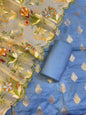 Violet Blue Cotton Silk Dyable Floral Zari Booti with Embroidered Dupatta Banarasi 3 pcs Suit Set 14IM_DCS19