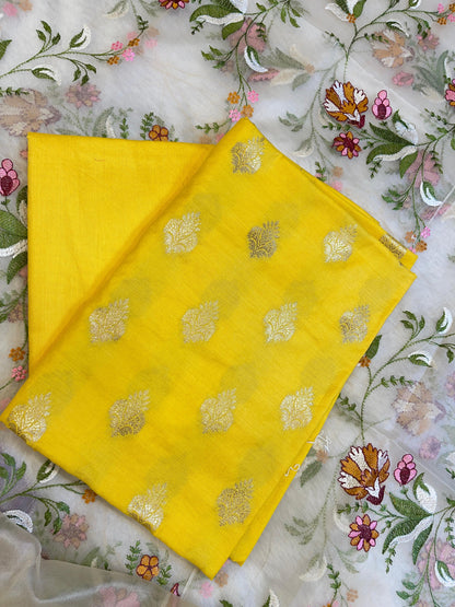 Yellow Cotton Silk Dyable Floral Zari Booti with Embroidered Dupatta Banarasi 3 pcs Suit Set 14IM_DCS21