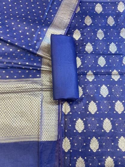 Violet Blue Pure Cotton Self Design Banarasi 3 pcs Suit Set 1200IM_PCSD12