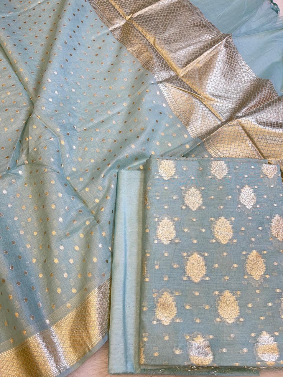 Light Blue Pure Cotton Self Design Banarasi 3 pcs Suit Set 1200IM_PCSD14