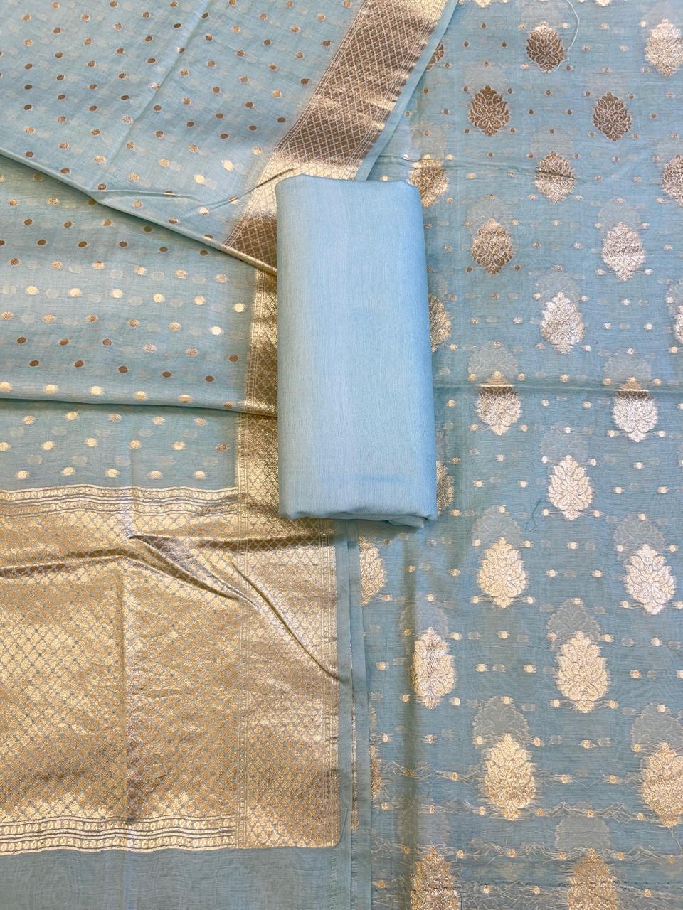 Light Blue Pure Cotton Self Design Banarasi 3 pcs Suit Set 1200IM_PCSD14