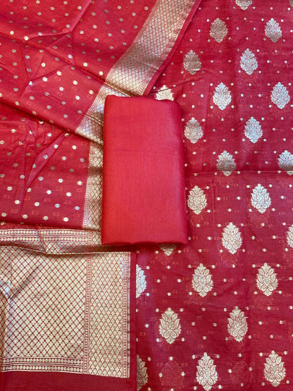 Red Pure Cotton Self Design Banarasi 3 pcs Suit Set 1200IM_PCSD8