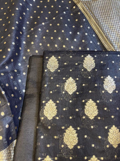 Black Pure Cotton Self Design Banarasi 3 pcs Suit Set 1200IM_PCSD9