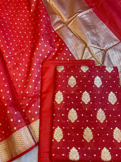 Red Pure Cotton Self Design Banarasi 3 pcs Suit Set 1200IM_PCSD8