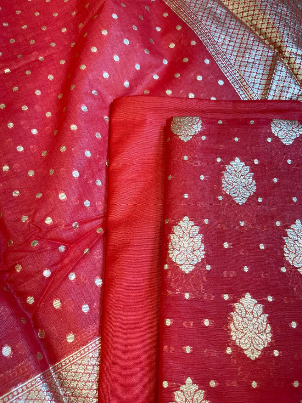 Red Pure Cotton Self Design Banarasi 3 pcs Suit Set 1200IM_PCSD8
