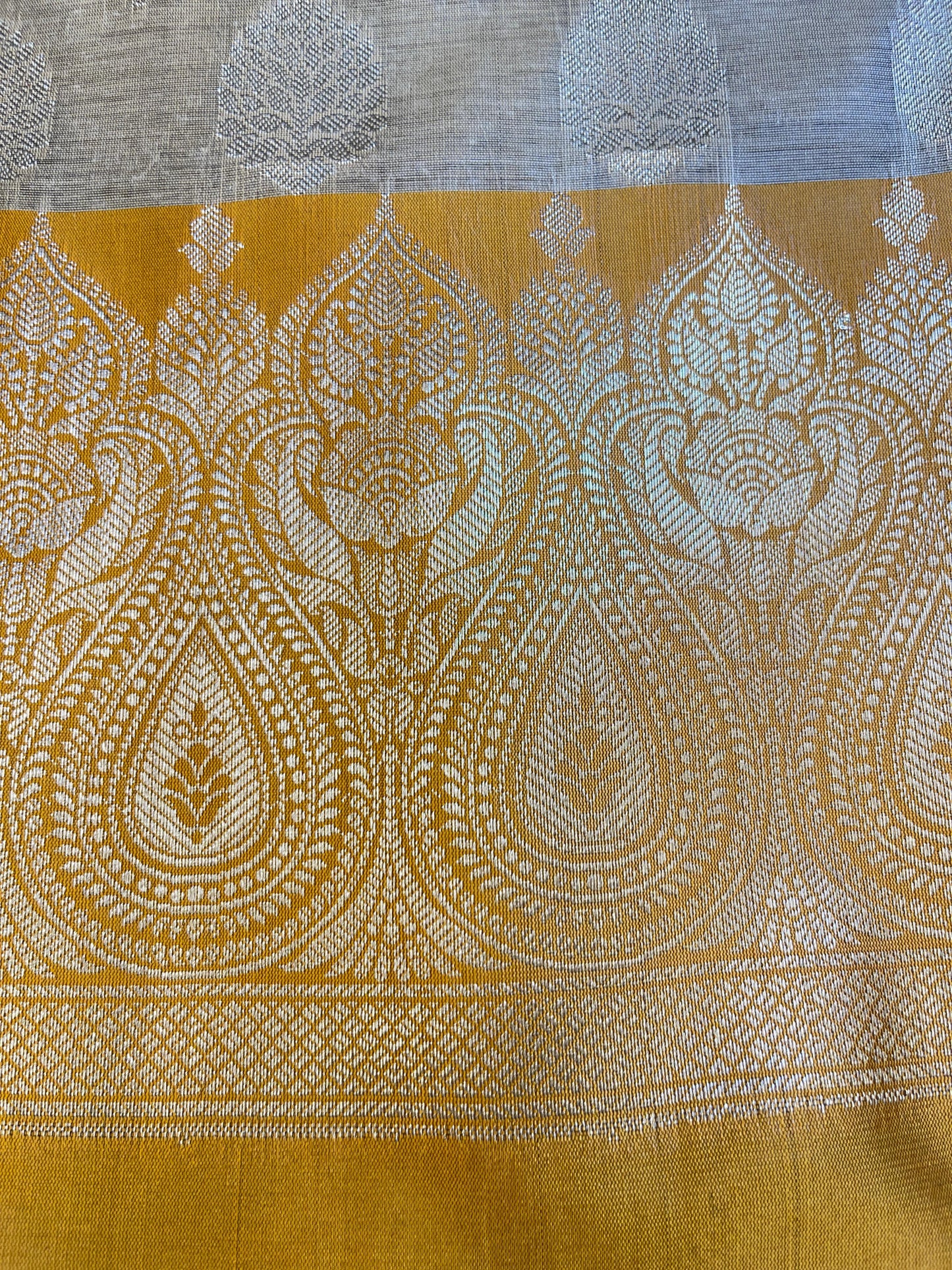 Beige Art Silk Floral Zari Booti Contrast Banarasi Suit with Mustard Dupatta 625AJ_TPT37