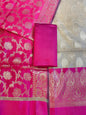 Beige Art Silk Floral Zari Booti Contrast Banarasi Suit with Pink Dupatta 625AJ_TPT38