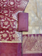 Beige Art Silk Floral Zari Booti Contrast Banarasi Suit with Maroon Dupatta 625AJ_TPT40