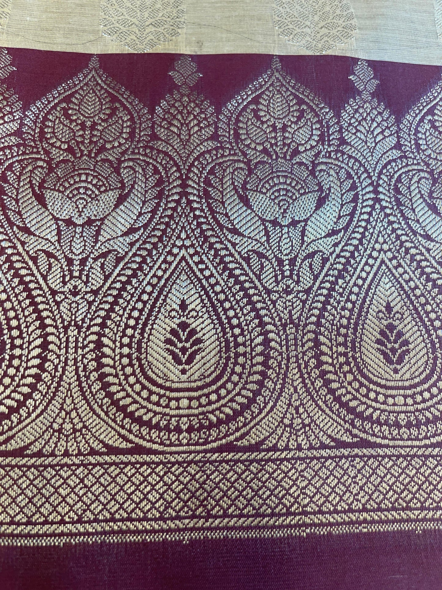 Beige Art Silk Floral Zari Booti Contrast Banarasi Suit with Maroon Dupatta 625AJ_TPT40