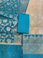 Beige Art Silk Floral Zari Booti Contrast Banarasi Suit with Seagreen Dupatta 625AJ_TPT41