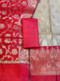 Beige Art Silk Floral Zari Booti Contrast Banarasi Suit with Red Dupatta 625AJ_TPT42