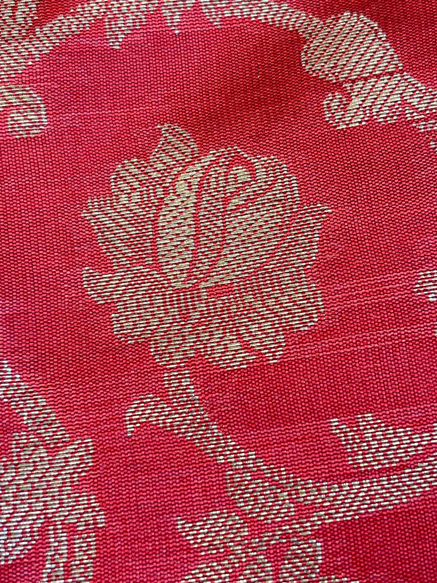 Beige Art Silk Floral Zari Booti Contrast Banarasi Suit with Red Dupatta 625AJ_TPT42