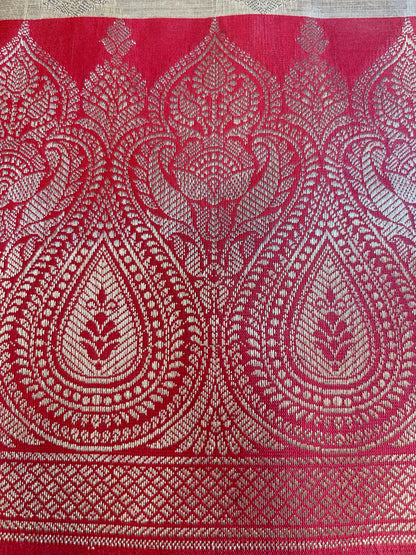 Beige Art Silk Floral Zari Booti Contrast Banarasi Suit with Red Dupatta 625AJ_TPT42