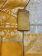 Beige Art Silk Floral Zari Booti Contrast Banarasi Suit with Mustard Dupatta 625AJ_TPT43