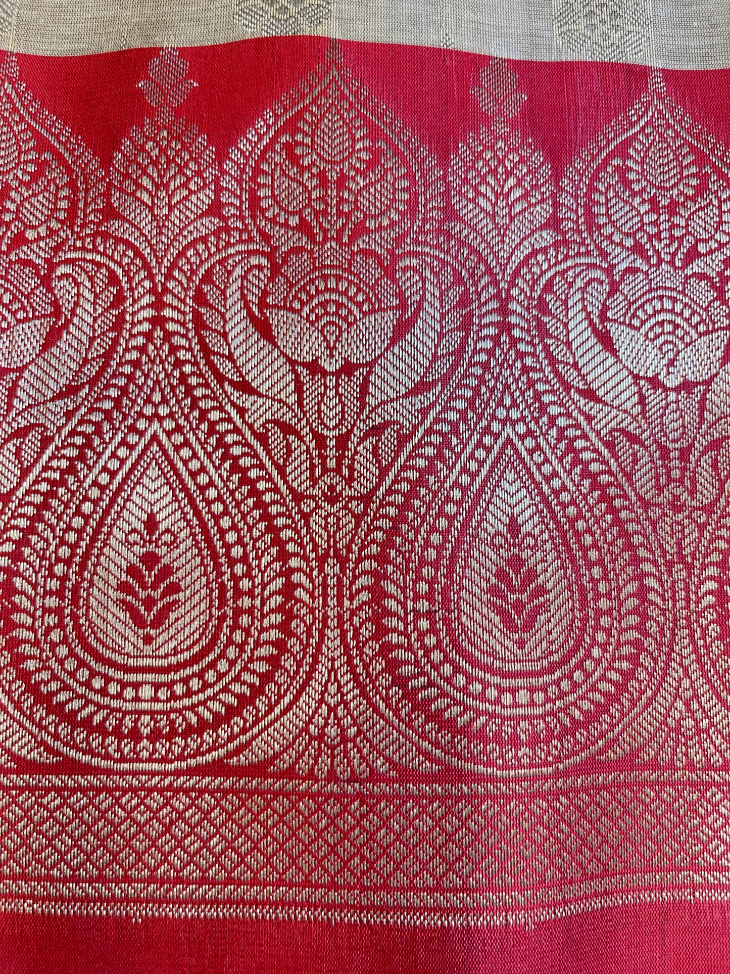 Beige Art Silk Floral Zari Booti Contrast Banarasi Suit with Red Dupatta 625AJ_TPT44