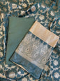 Beige Art Silk Floral Zari Booti Contrast Banarasi Suit with Darkgreen Dupatta 625AJ_TPT45
